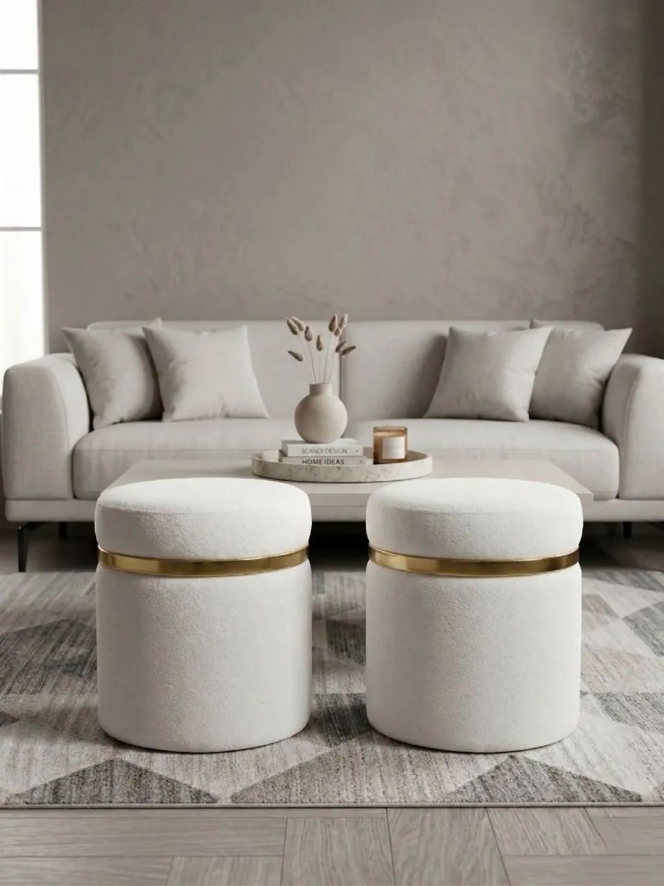 Puff Decorativo Boucle com Arco Dourado - Foto 4