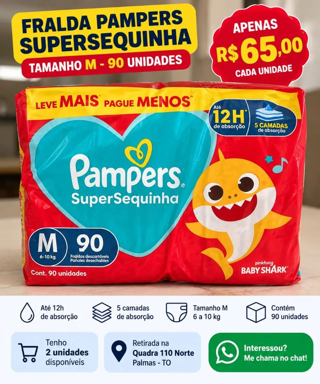 Fralda Pampers Supersequinha M - 90 Unidades - R$ 65