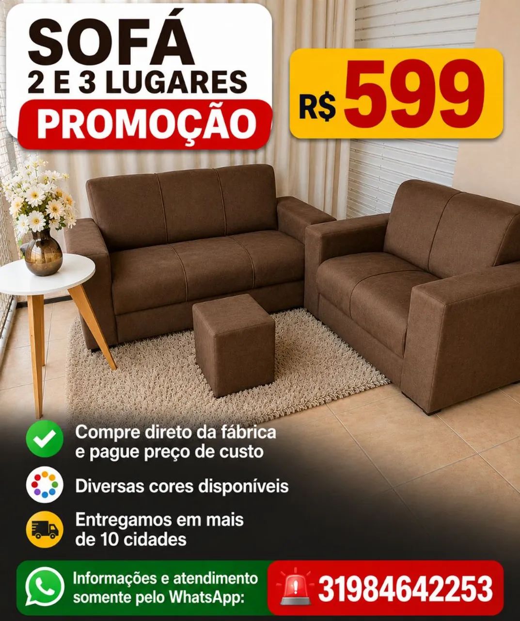 SOFÁ 2 E 3 LUGARES MARRON