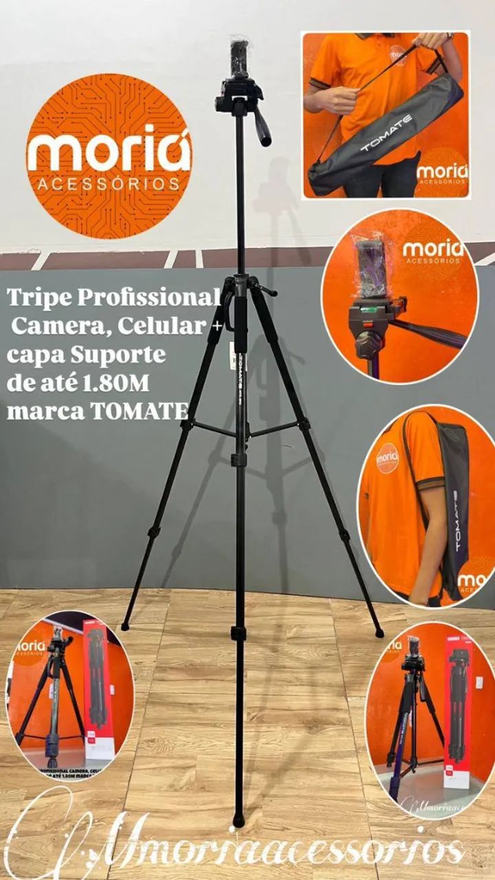Tripé 1.80cm Profissional Câmera + Bolsa + Suporte P/ Celular