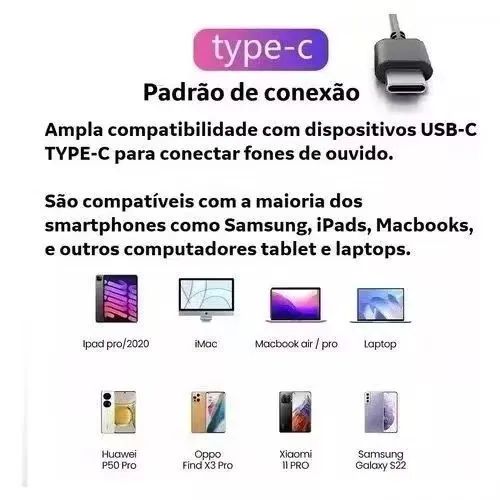 Fone De Ouvido Entrada Tipo-C com 4 ear tips extras 3.5 mm Usb - Foto 4