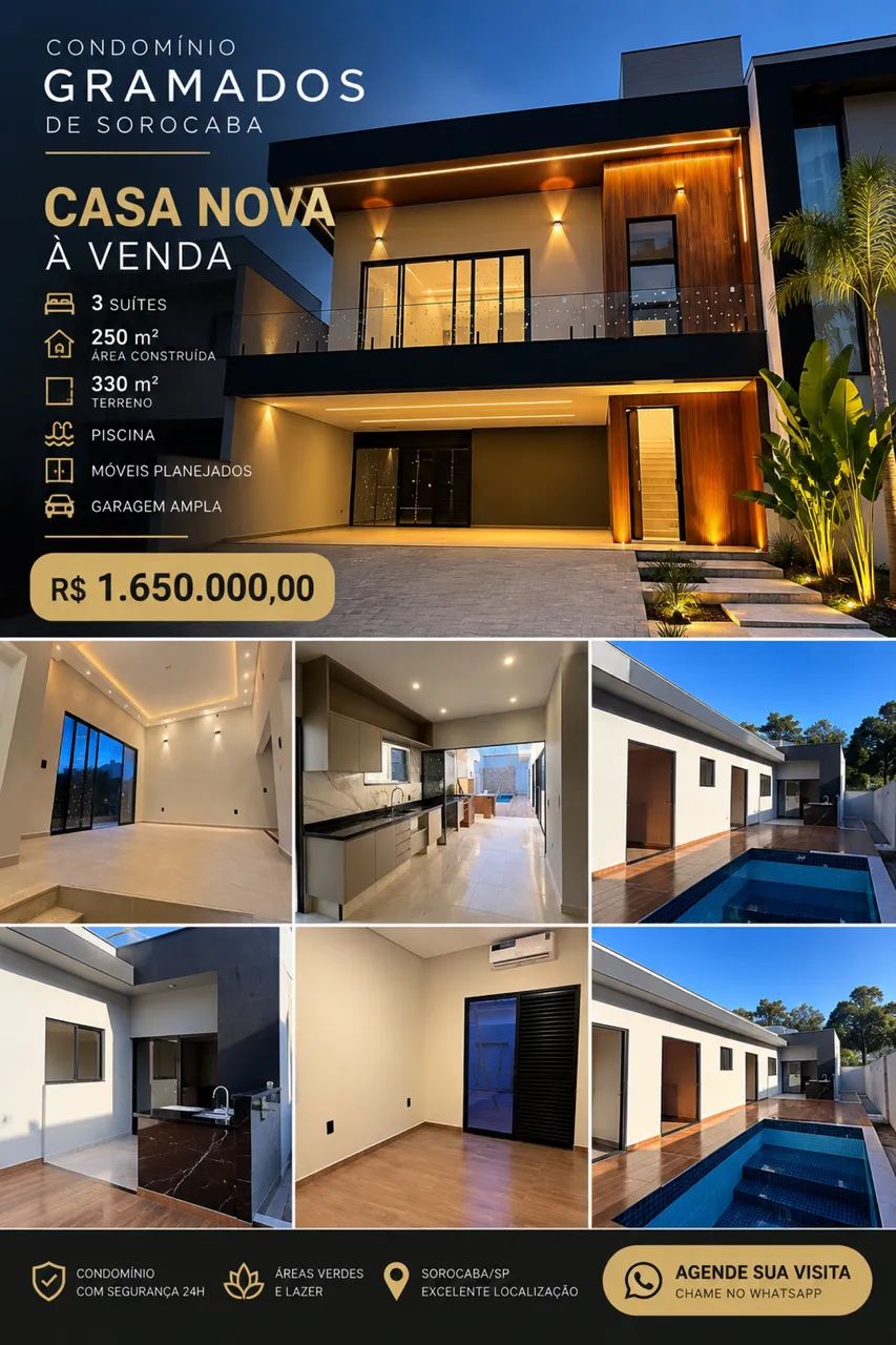 CASA NOVA À VENDA ? CONDOMÍNIO GRAMADOS DE SOROCABA - Foto 2