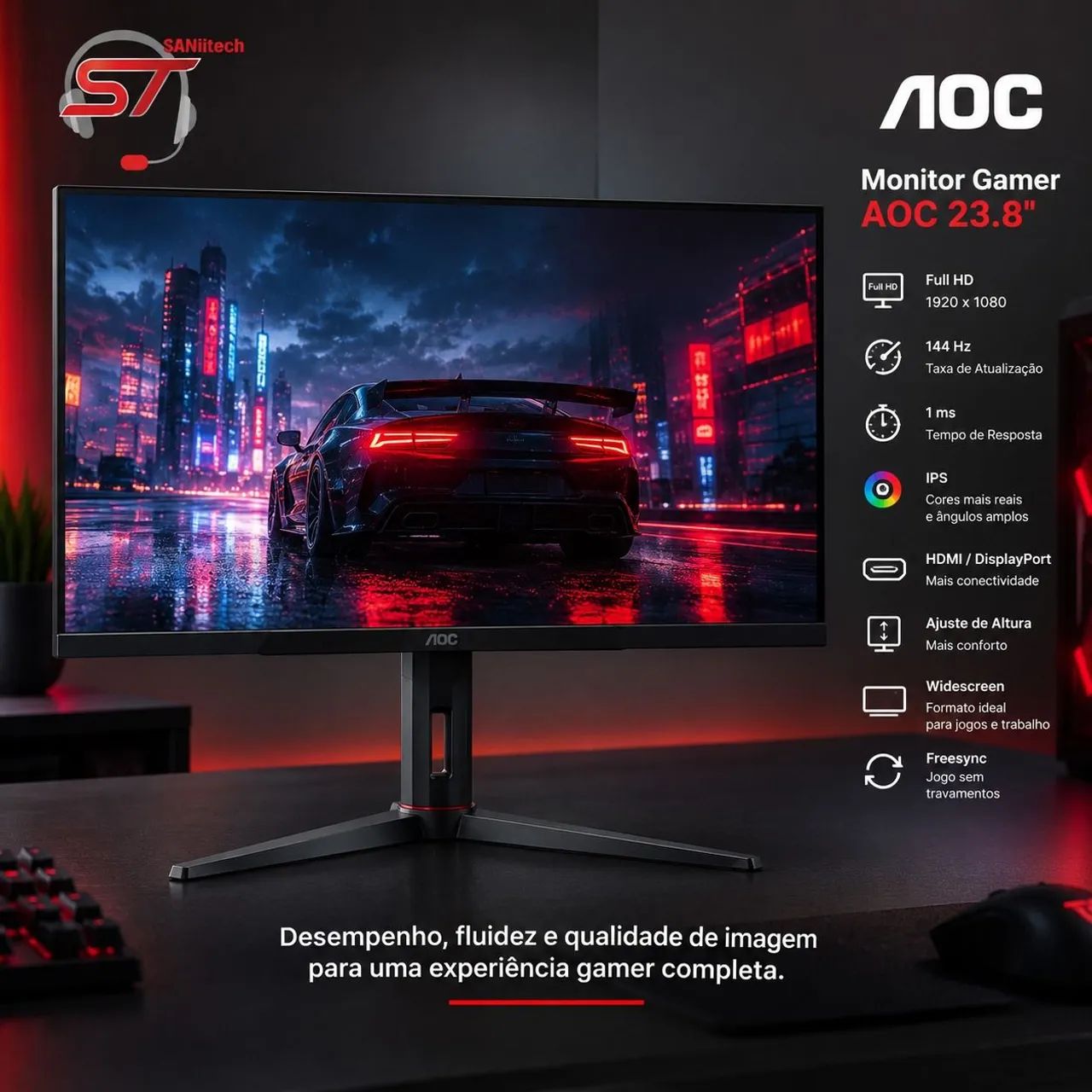 Monitor gamer  AOC 144hz 1 ms