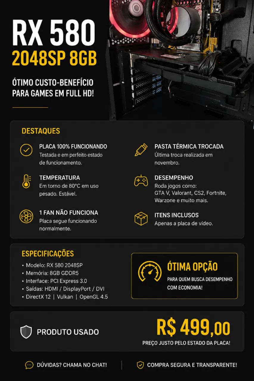 RX 580 2048SP 8GB - USADA - Foto 2