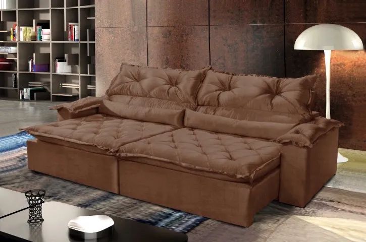Sofá Terrano Soft Retrátil e Reclinável 2,40m - Veludo Terracota Skin Soft