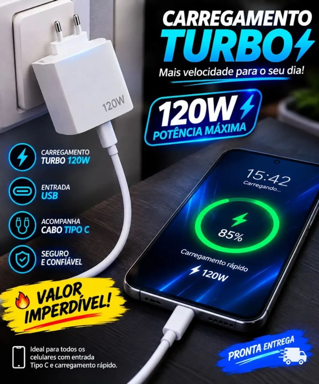 Carregador turbo tipo C 120 W  - Foto 2