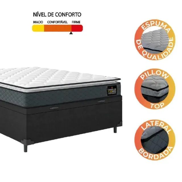 Colchão Casal Espuma D33 + Cama Box Baú Cinza Graphitte - Foto 2