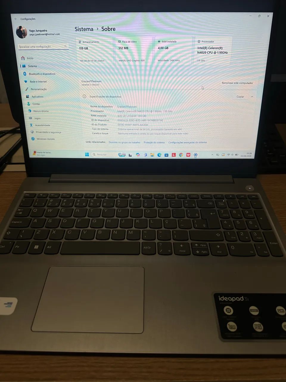 Notebook Lenovo Ideapad3i