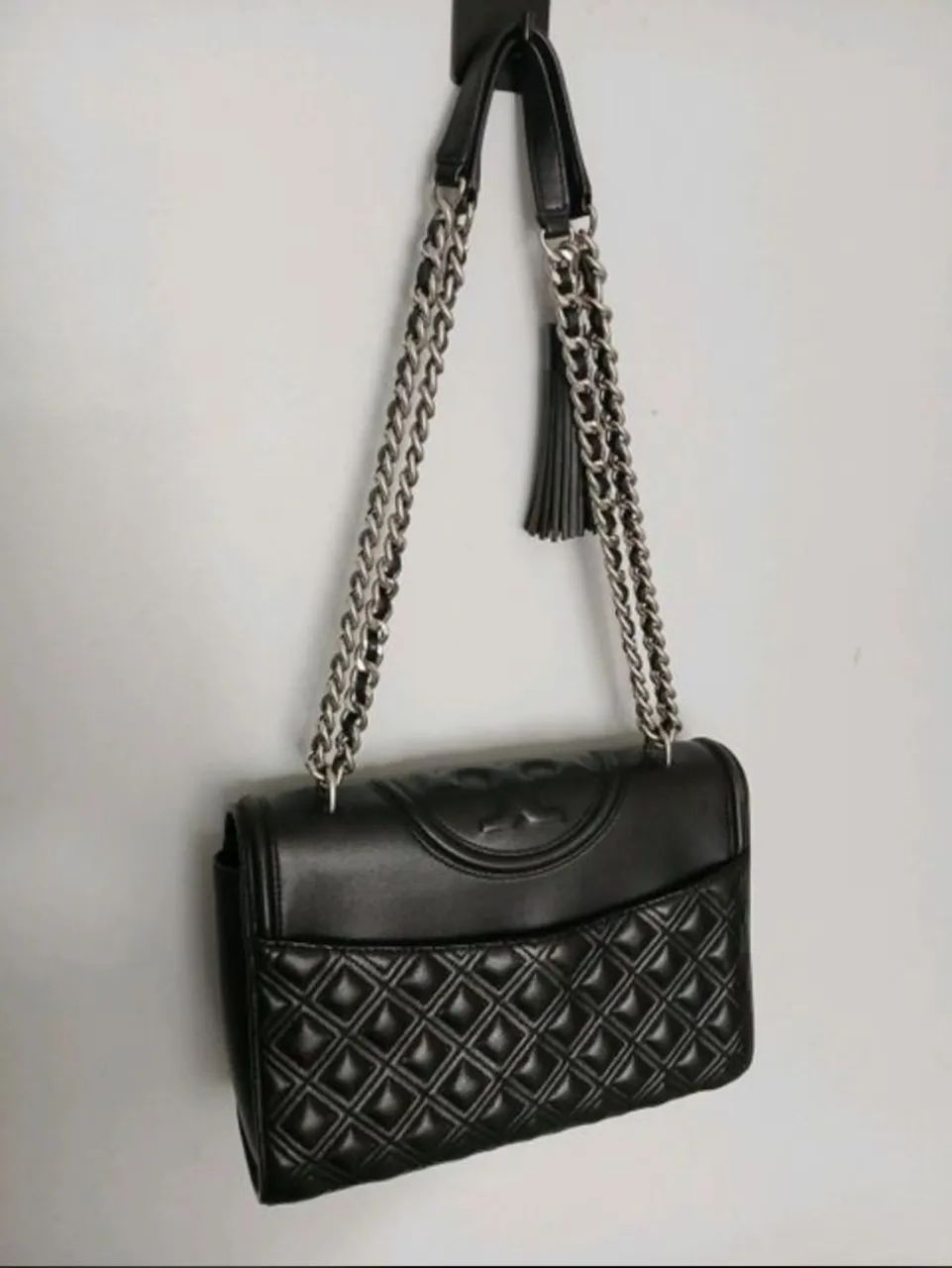 Tory Burch Fleming Bolsa Preta Couro Matelassê Original  - Foto 3
