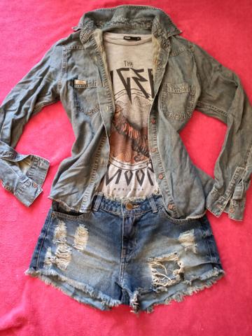 Conjunto camiseta + short + camisa jeans - Foto 2