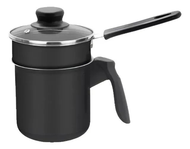 Mini Cuscuzeiro Individual Tampa de Vidro Preto Antiaderente Longuilar