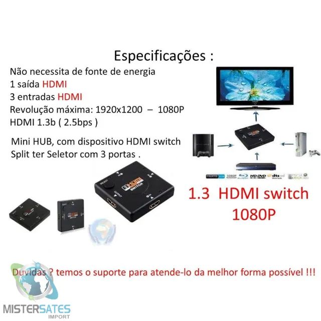 Chave Seletora Switch Hub Hdmi 3 Entradas 1 Saída - COD 485 - Foto 4