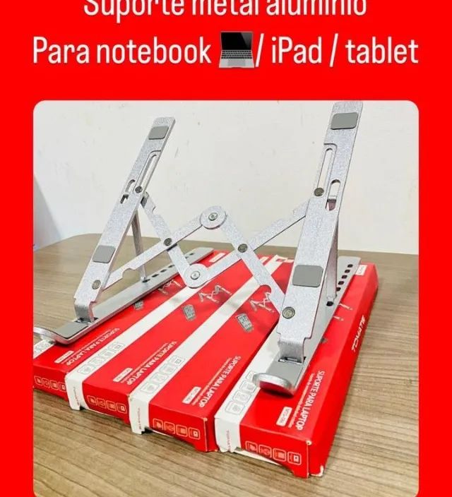 Suporte Apoio Base Ergonômico Regulável Aço Notebook/tablett Cor Prata