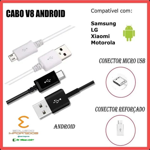 Cabo Carregador Android Micro USB V8 - Foto 4