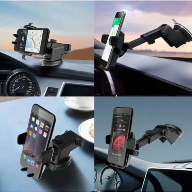 Suporte Celular Gps Carro Veicular Trava Automática Resistente Ajuste Rotação Base - Foto 3