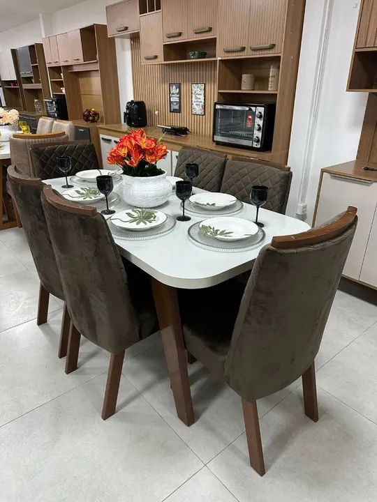 Mesa de jantar 6 cadeiras Gold tampo de vidro