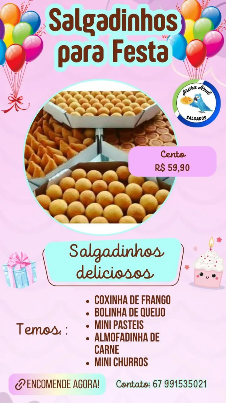 Salgadinhos Deliciosos para Festas - Arara Azul