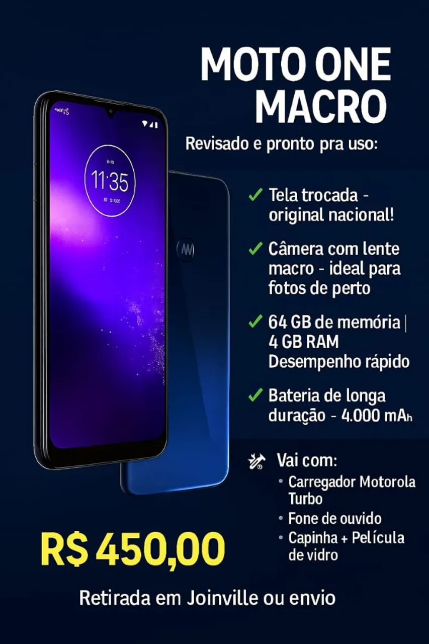 Motorola one macro (parcelamos no cartão de crédito)
