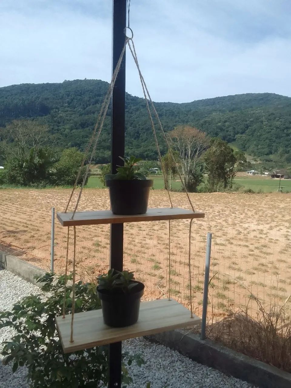 Suporte suspenso duplo para vasos acompanha dois vasinhos de suculentas