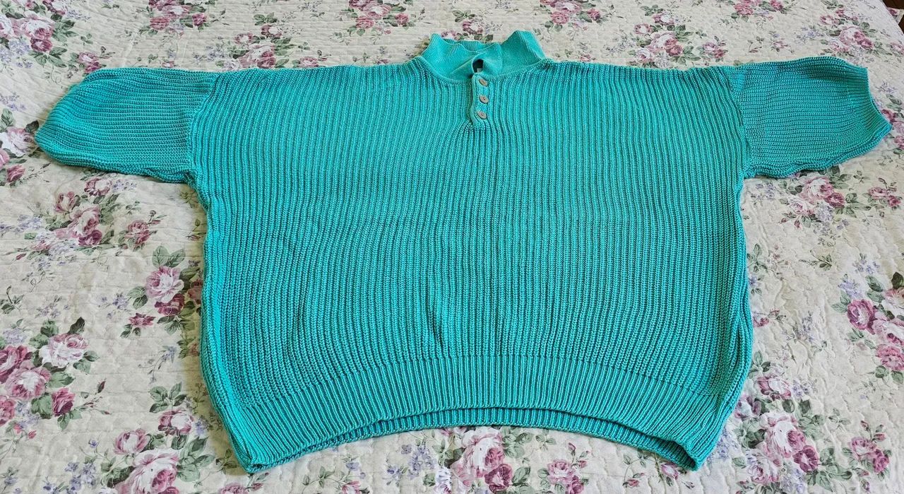 Camisa de Tricô Azul Turquesa Vintage - Foto 5
