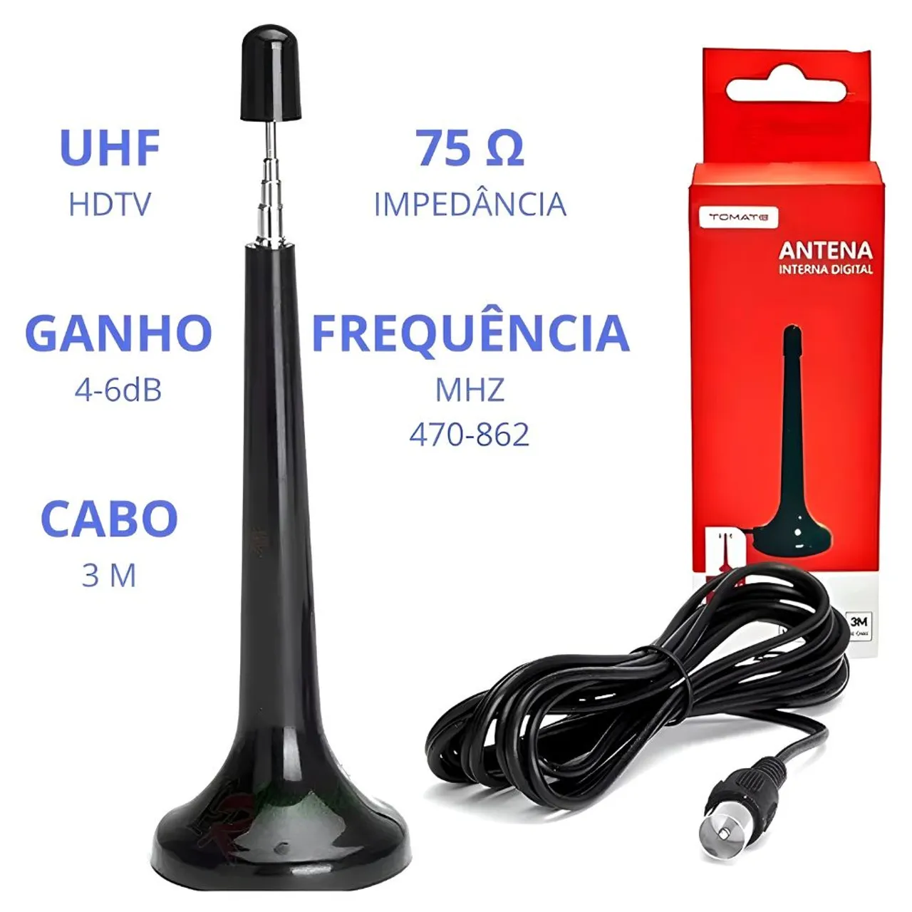 Antena Interna Digital para TV Digital HDTV DTV Tomate MTV 3015