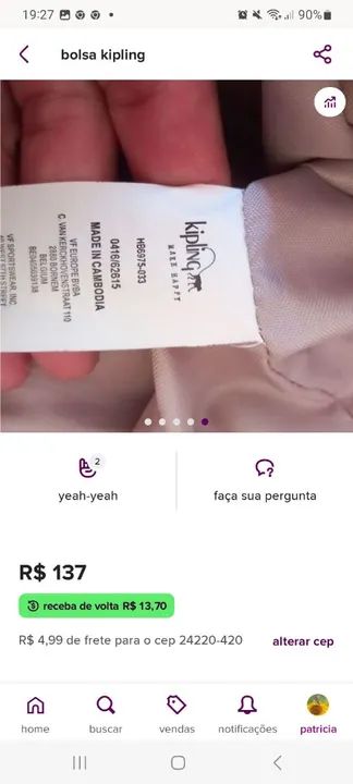 Bolsa Kipling Bege - Foto 4