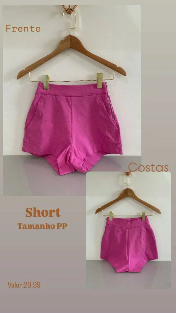 Shorts rosa feminino com zíper - Foto 3