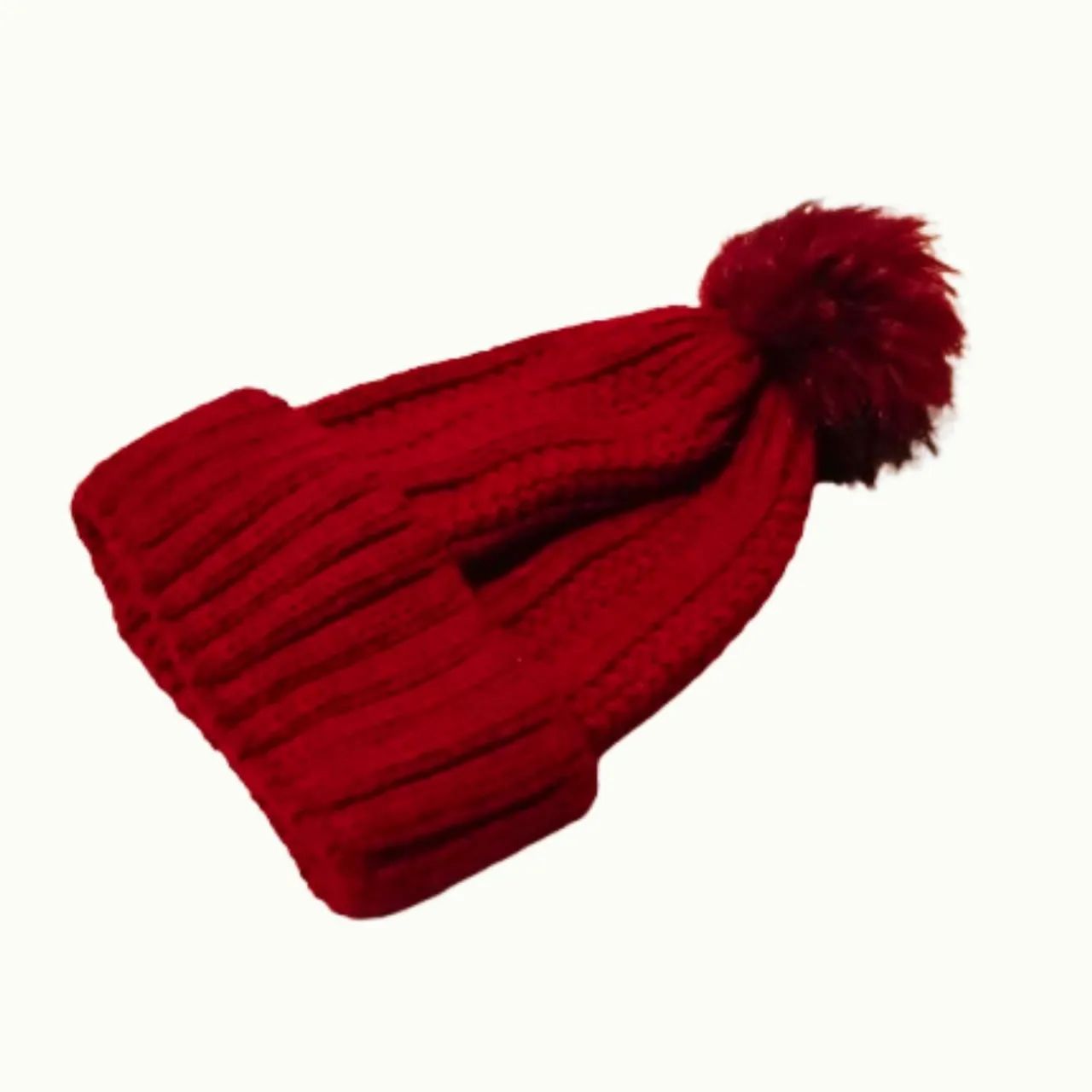 Gorro de tricô vermelho com pompom - Foto 4