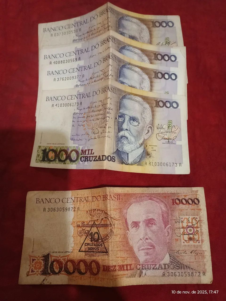 6 Cédulas dinheiro antigo cruzados