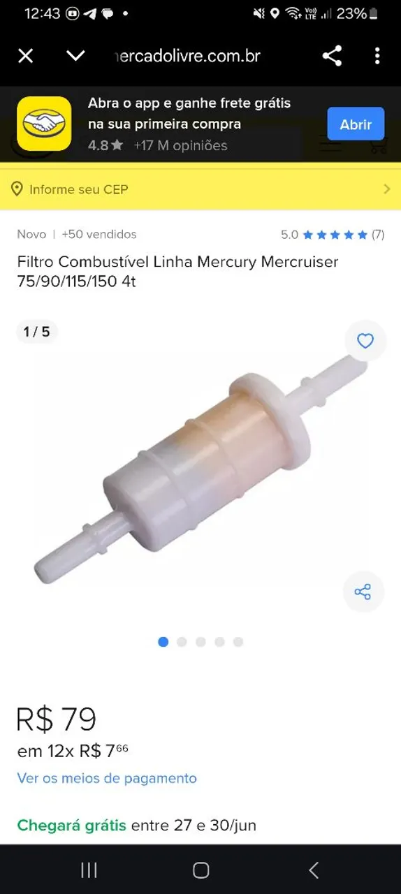 Filtro Combustível Linha Mercury Mercruiser