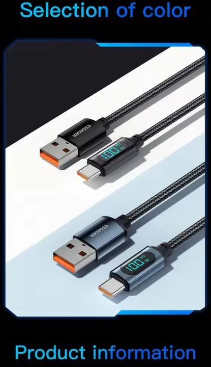 Cabo Essager USB-A- Tipo C 100W  2 Metros Display Digital Turbo Carga - Foto 4