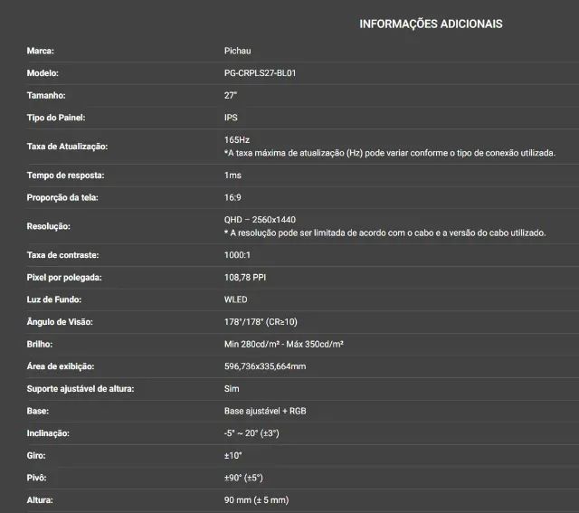 Monitor Pichau Gamer 27 Pol 165hz em ótimo estado - Foto 5