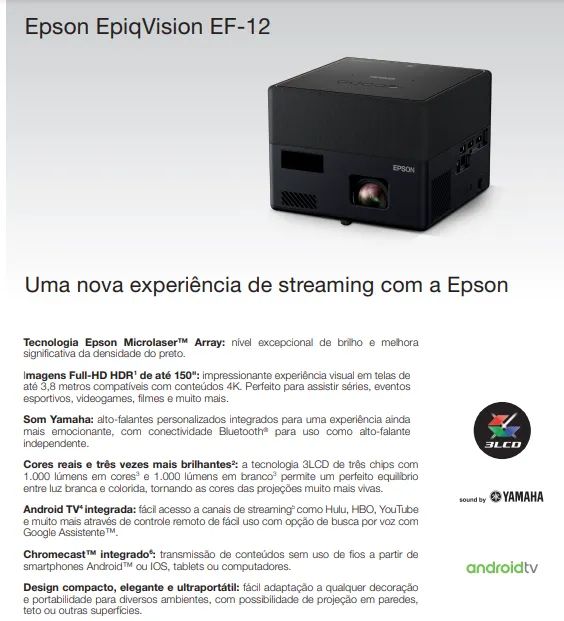 Projetor Laser 3LCD  Ef-12 Smart Com Google tv e Android Cor Preto  - Foto 2
