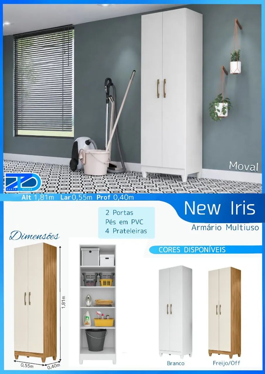 Armário Multiuso New Iris, Branco - Moval - Foto 3