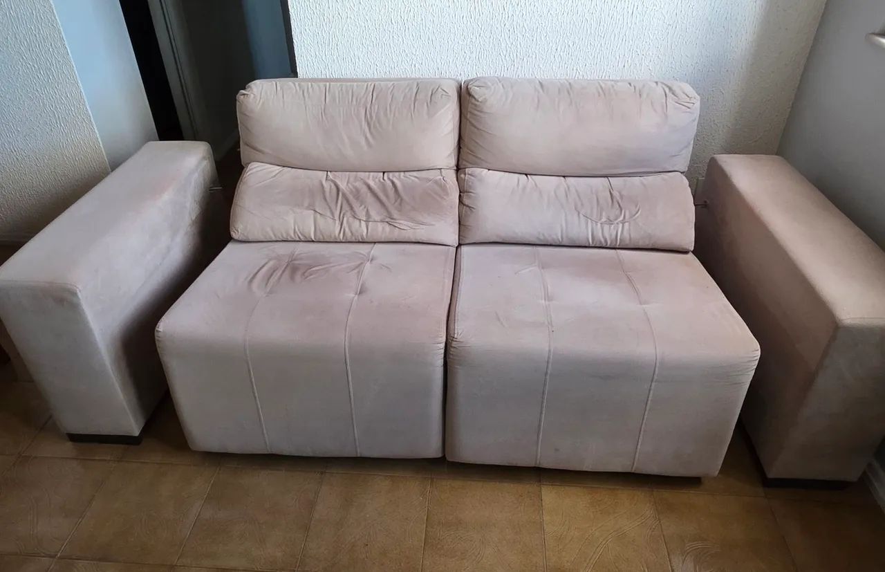 Sofá Retrátil Etna 3 Lugares Suede Bege # USADO# - Foto 3