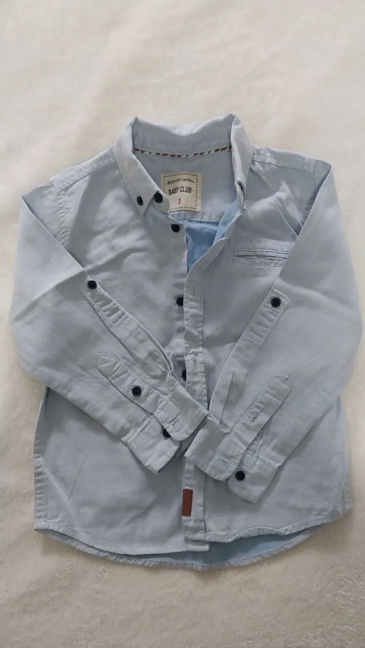 Camisa azul clarinho estilo jeans tamanho 3 - Foto 2