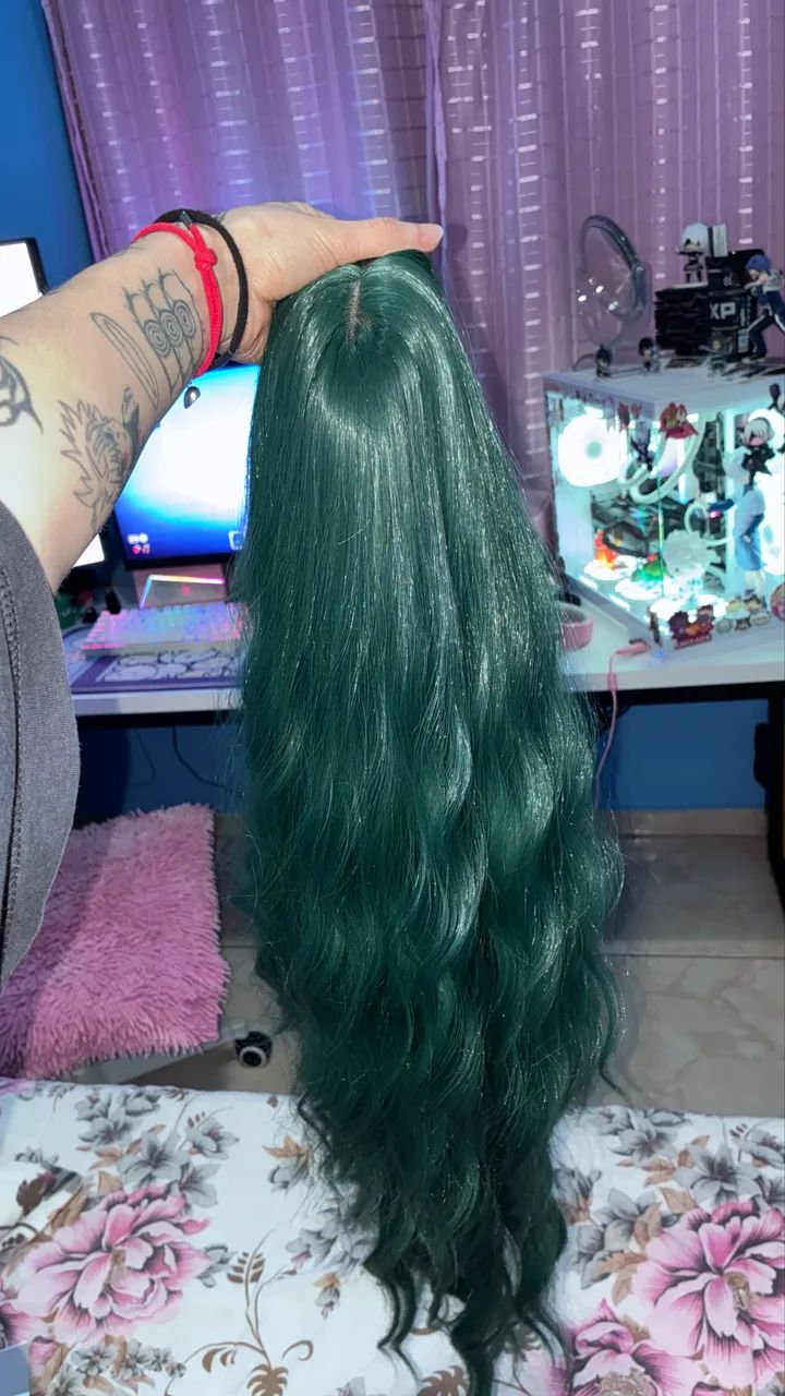 Peruca verde escura com raiz falsa - Foto 4