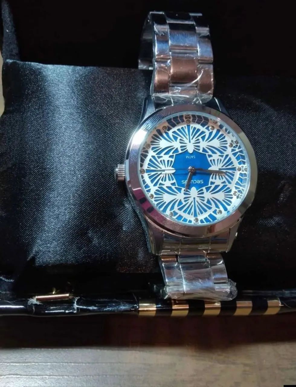Relógio feminino seculus original azul prata - Foto 3