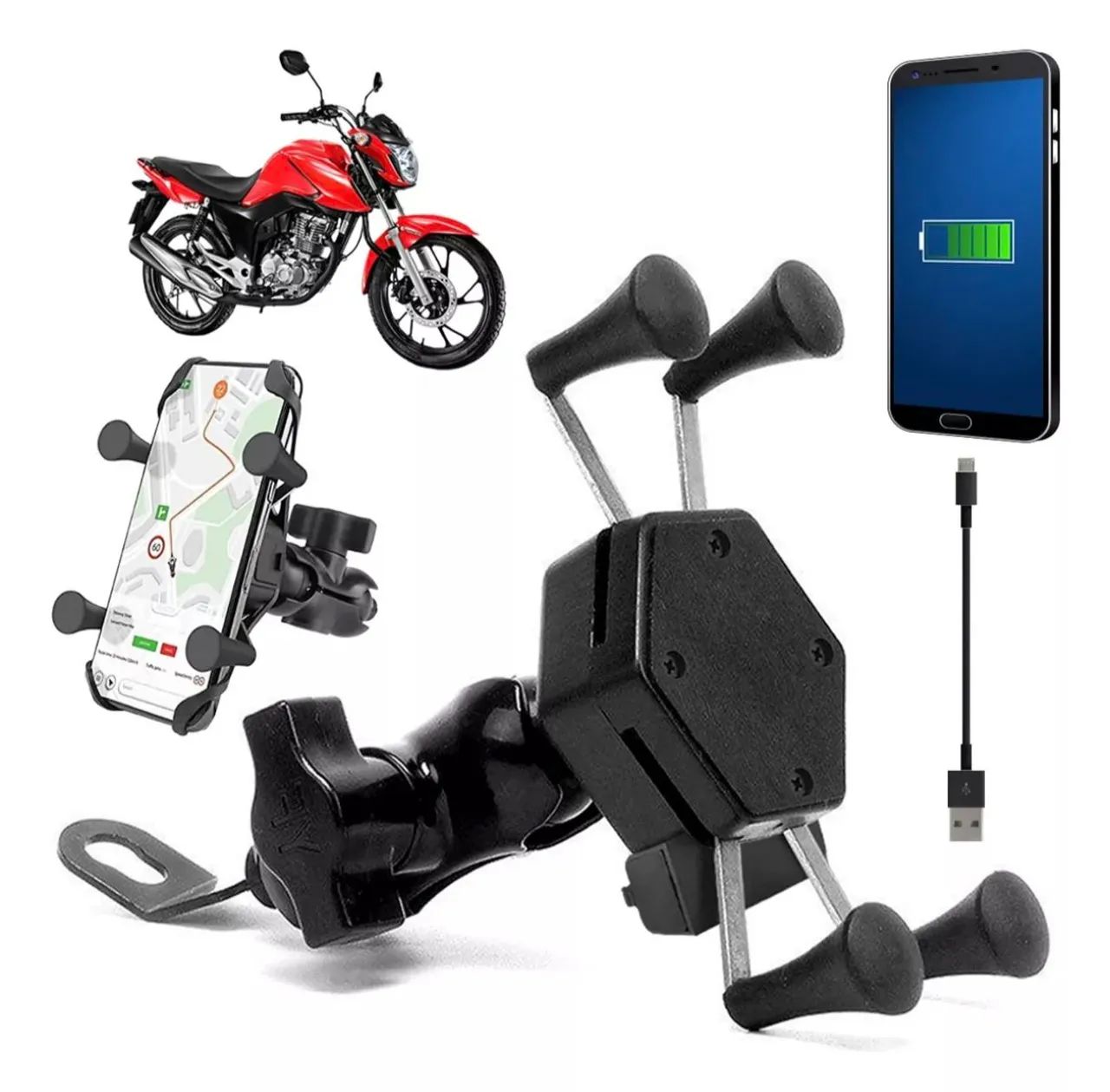 Suporte para celular garra com carregador USB 
