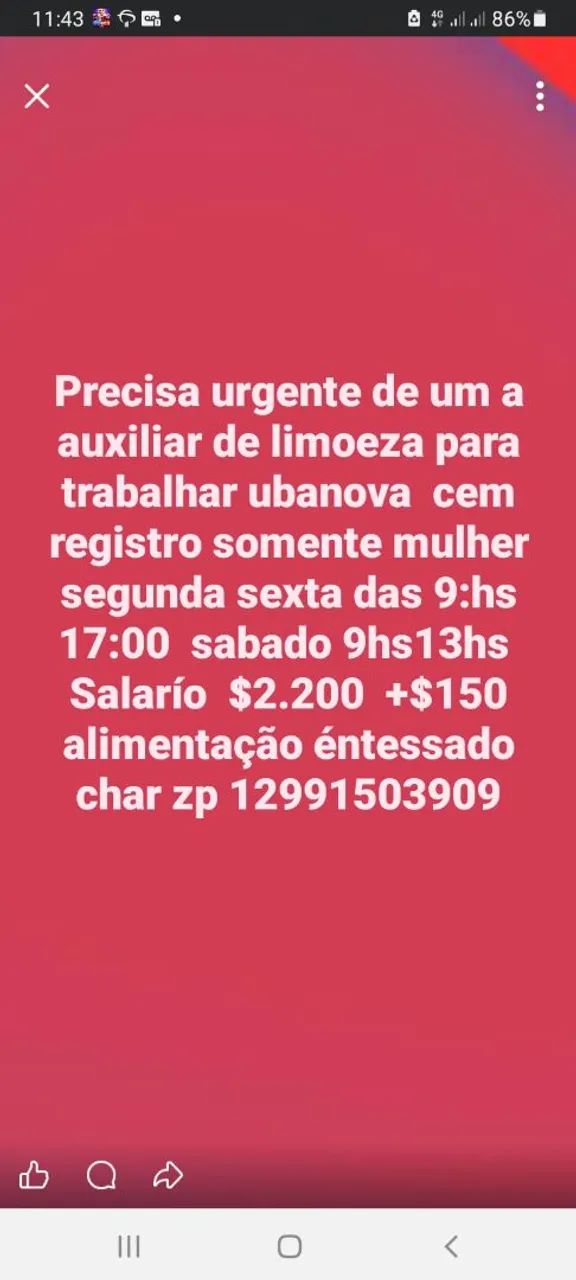 Vaga de emprego urgente 