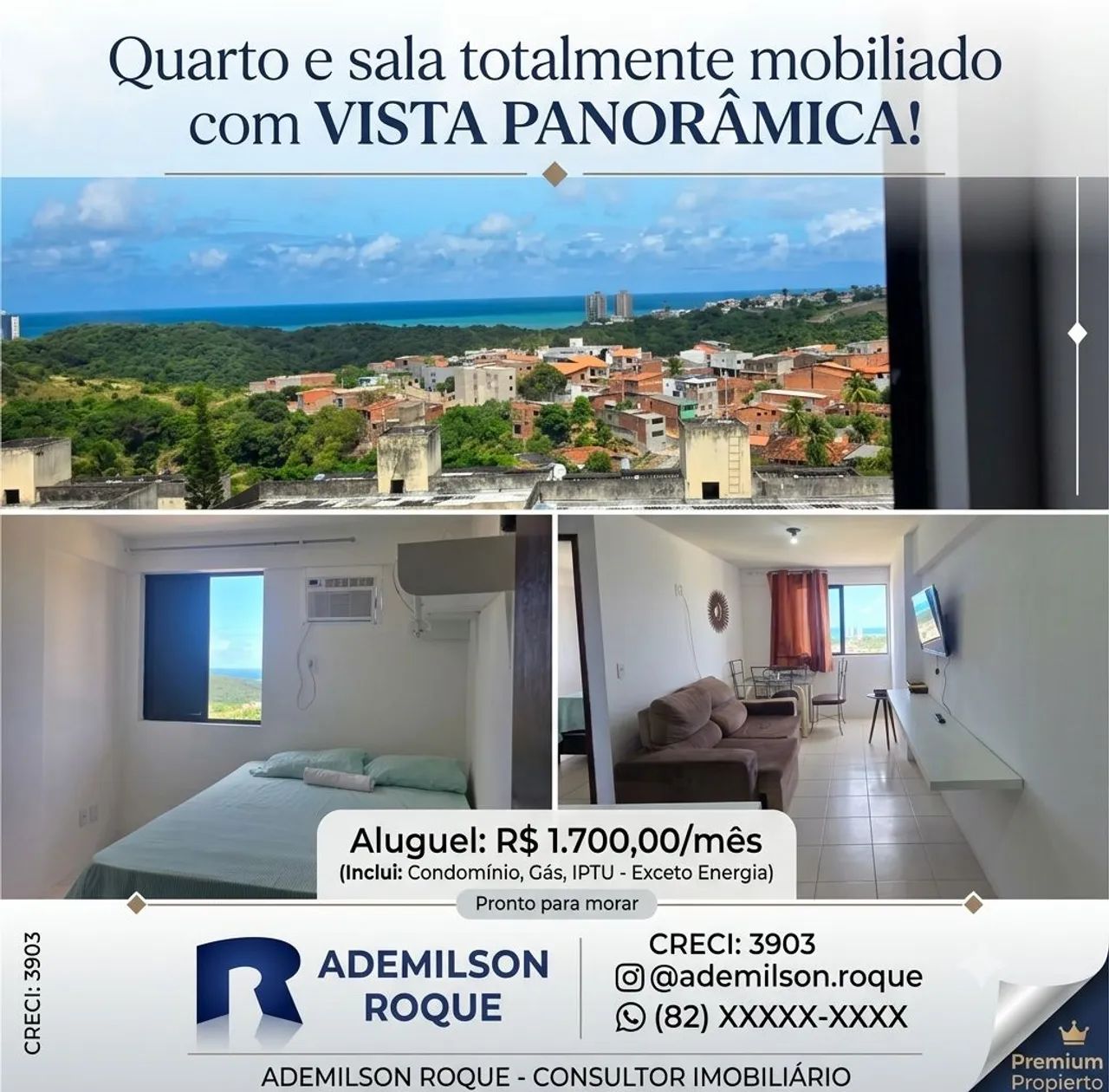 Alugo Quarto e Sala Mobiliado com vista mar permanente. 