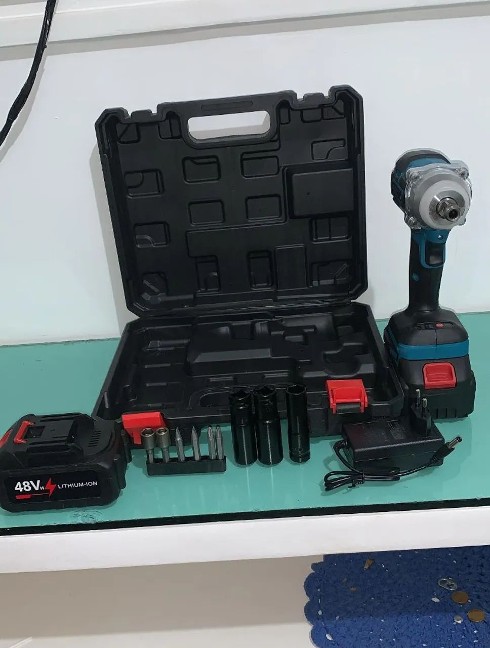 Chave impacto 48V 2 baterias maleta,ponteiras - Ferramentas de