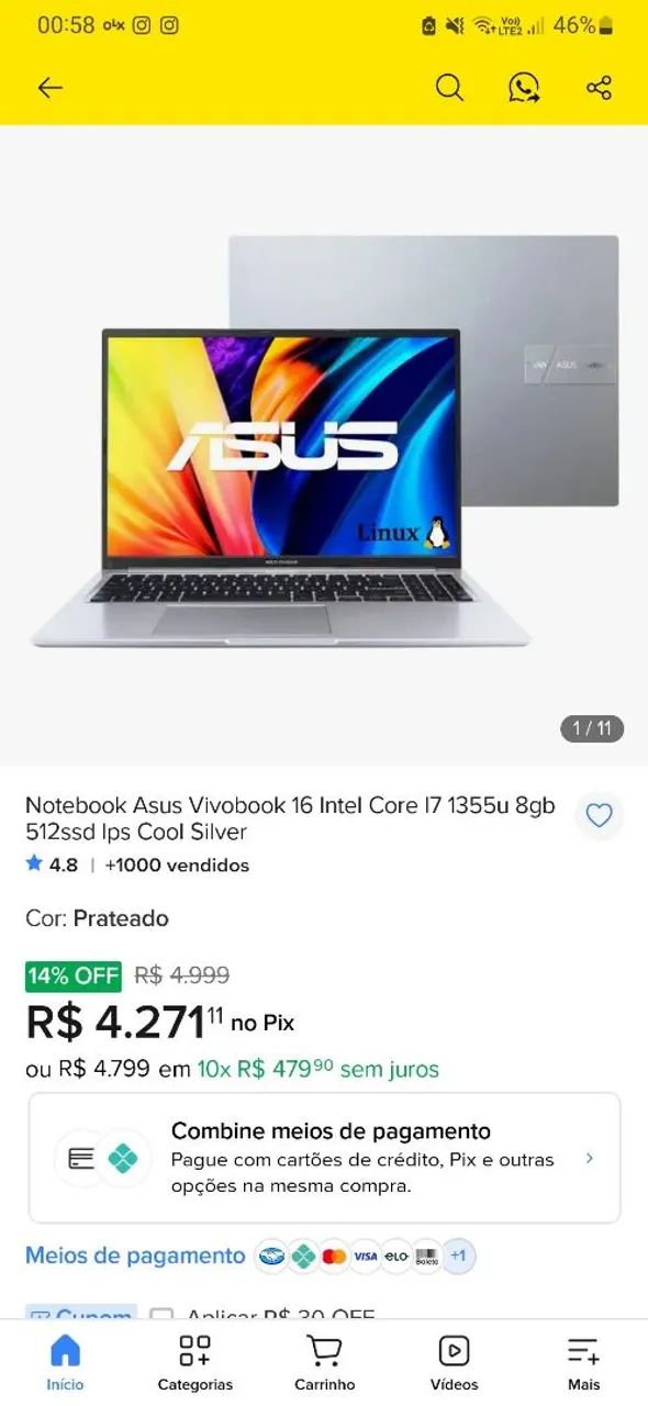 Notebook i7 13 geração windows 11 com caixa bem novo - Foto 3