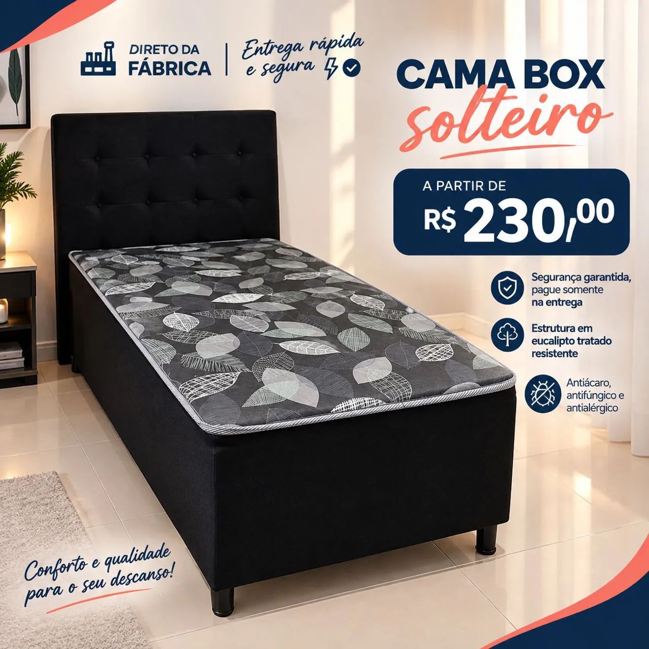 EM OFERTA! Cama Box Solteiro