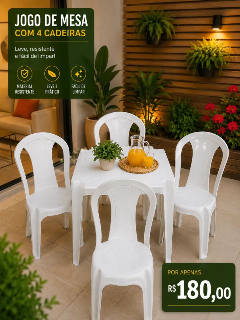 Jogo de mesa com cadeiras de plastico