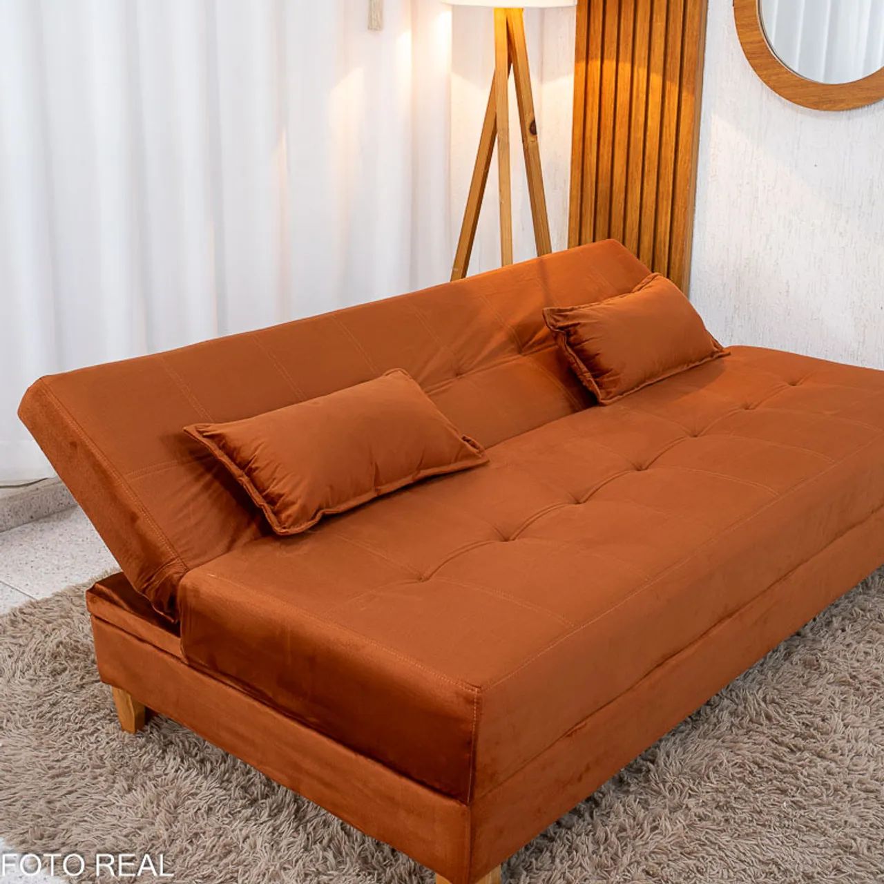 Sofá Cama Veneza Veludo Terracota Larg. 1.85m Entrega Rápida - Foto 3