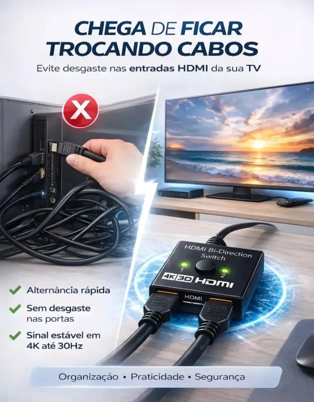 Chaveador Switch Hdmi Bi-direcional 2 em 1 4k Splitter - Foto 4