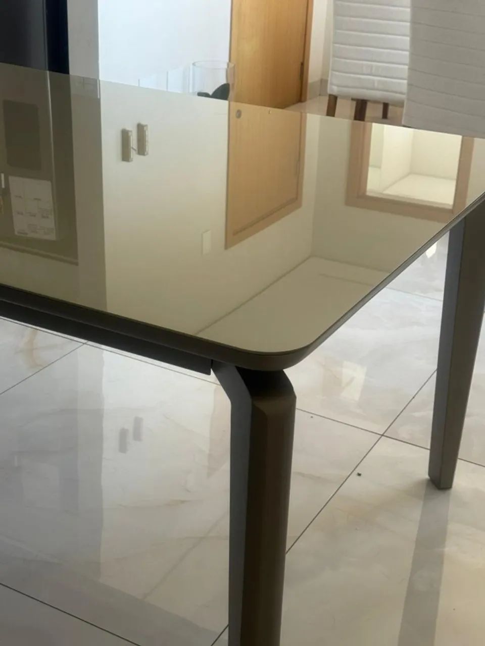 Mesa de jantar Florença retangular canto arredondado 220 x 110 em laca cinza nobre  - Foto 2