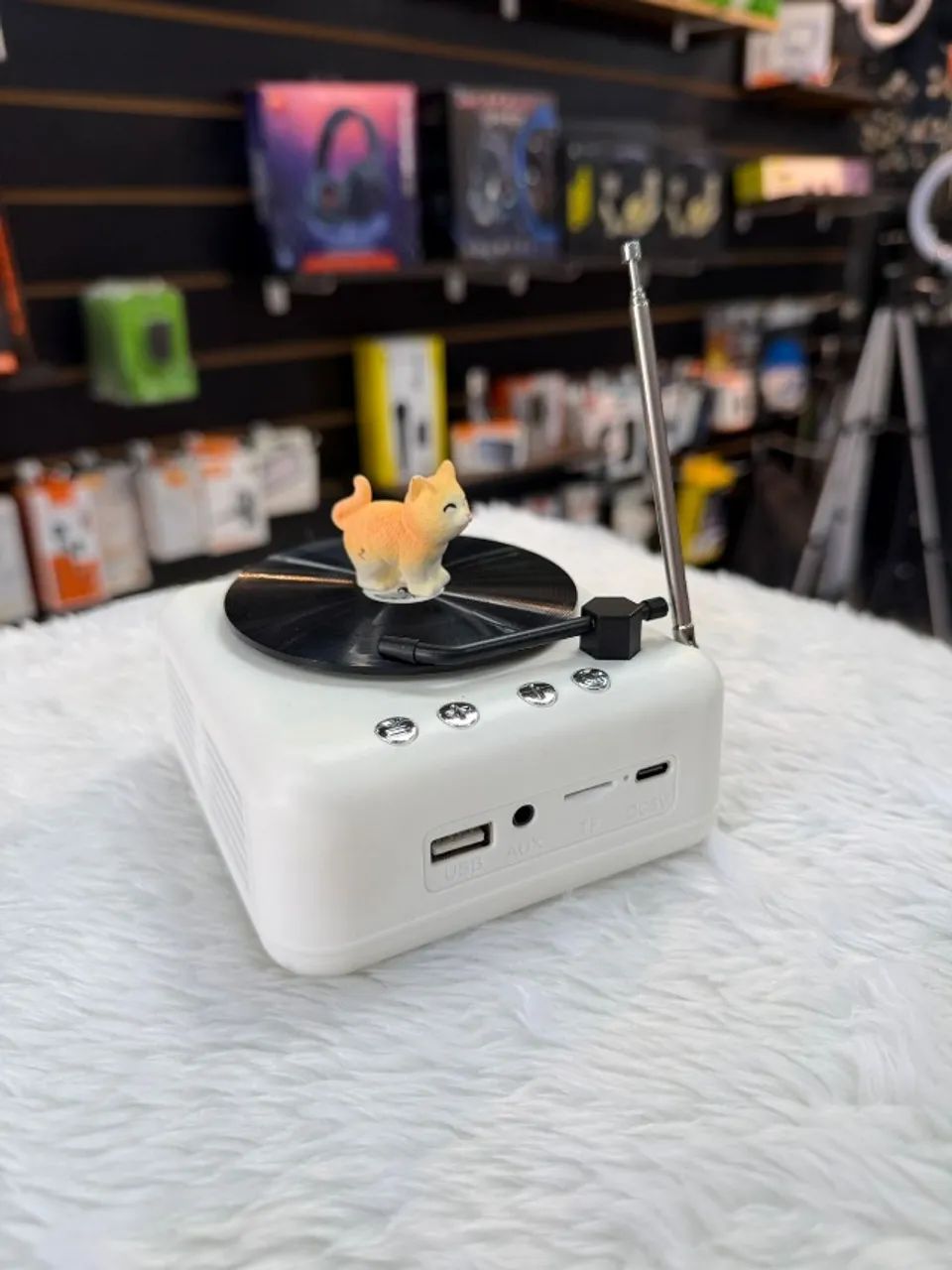 Caixa de Som Bluetooth Retrô com Gatinho Giratório - Foto 2