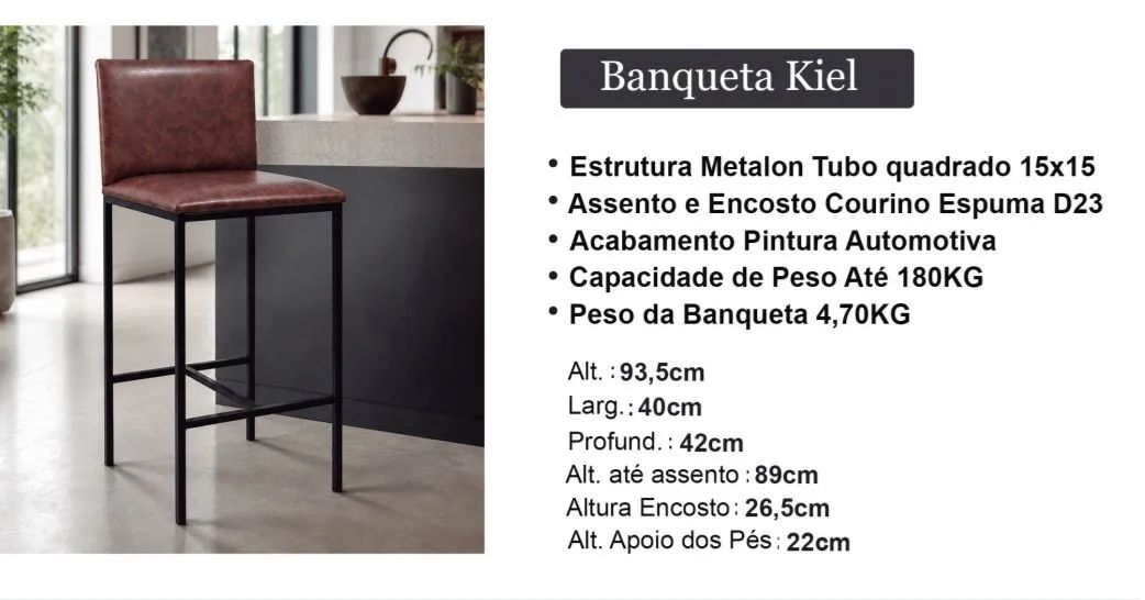 Banqueta industrial acento em couro 